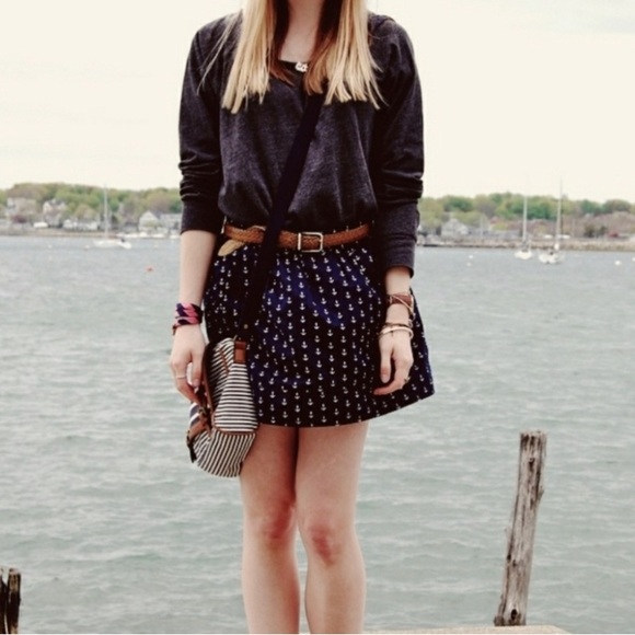 J. Crew Pull-On Navy Mini Skirt with White Anchor⚓️ Print - Picture 1 of 12